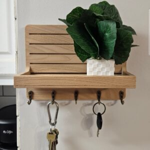Key Holder with Shelf - Farm Style Wood Grain pattern - Includes Sturdy Hooks and mounting hardware